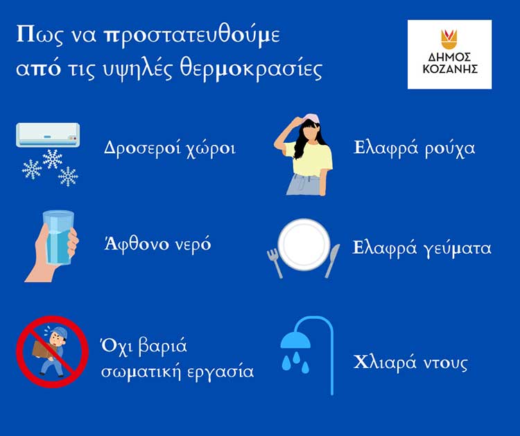 Δήμος Κοζάνης: Οδηγίες από την Πολιτική Προστασία για Υψηλές Θερμοκρασίες - Τί να κάνετε για να προστατευτείτε από τον καύσωνα