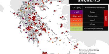 Πολύ ισχυρή θερμική καταπόνηση σε μεγάλο μέρος της χώρας – Στους 42.1 °C η μέγιστη θερμοκρασία