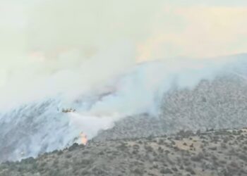 Νέο βίντεο υπό βροχή στη φωτιά στο Βέρμιο με το εναέριο μέσο να δίνει τη μάχη -VIDEO