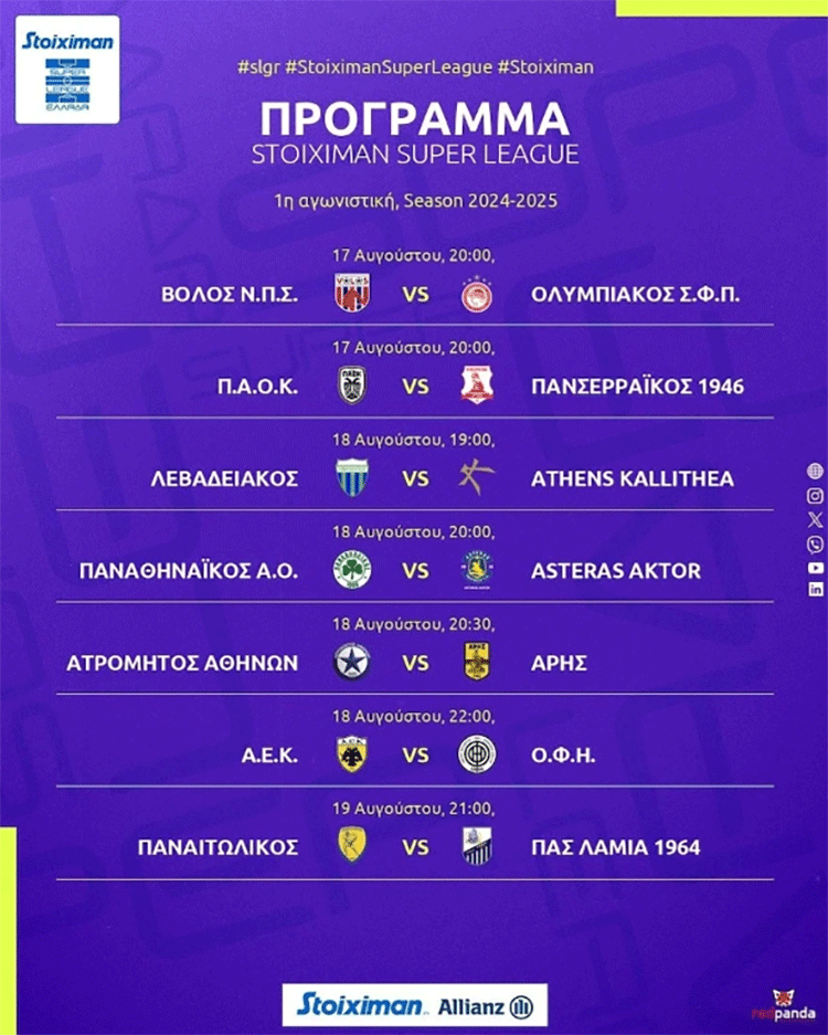 Super League: Πρεμιέρα στο ελληνικό πρωτάθλημα – Οι ώρες και τα κανάλια μετάδοσης στην 1η αγωνιστική