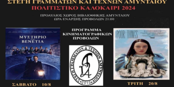 Θερινός Κινηματογράφος από τη Στέγη Γραμμάτων και Τεχνών Αμυνταίου στο προαύλιο της Βιβλιοθήκης