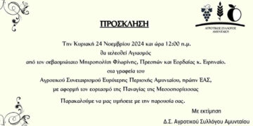 Αγροτικός Συνεταιρισμός Αμυνταίου: Αγιασμός με αφορμή τον εορτασμό της Παναγίας της Μεσοσπορίτισσας