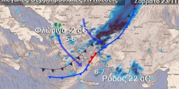 Θ. Κολυδάς (ΕΜΥ): Στα δύο η χώρα το Σάββατο – Η Φλώρινα θα έχει βοριά με – 2°C και η Ρόδος 22°C
