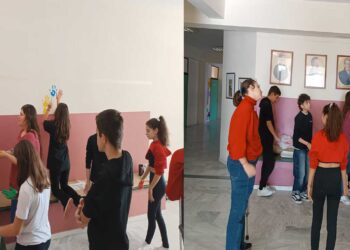 Η ζωγραφική σύνθεση “Μαχόμενη Δημοκρατία” μέρος του προγράμματος “Σχολείο, ένα Εργαστήριο Δημοκρατίας” στο 5ο Γυμνάσιο Πτολεμαΐδας Ευαγόρας Πλληκαρίδης