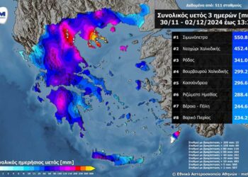 Meteo: Σε ποιες περιοχές έπεσαν μεγάλα ύψη βροχής
