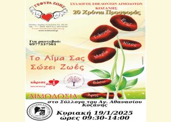 Εθελοντική αιμοδοσία στον Πολιτιστικό Σύλλογο Αγίου Αθανασίου την Κυριακή 19/1 – Μειωμένα αποθέματα αίματος