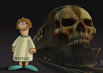 Αρκάς για Τέμπη: Απαντά με τέσσερα σκίτσα σ’ αυτούς που τον κατηγορούν ότι δεν μιλάει για την τραγωδία