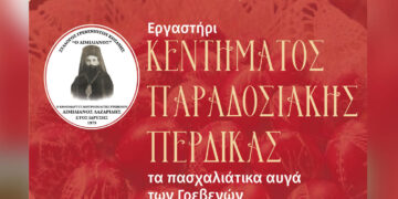 Εκμάθηση κεντήματος παραδοσιακής περδίκας στην αίθουσα του συλλόγου Γρεβενιωτών Κοζάνης ο Αιμιλιανός