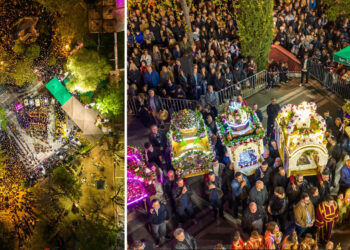 Φωτογραφίες από ψηλά: Η συνάντηση των Επιταφίων στην Πτολεμαΐδα από το φακό του Στέφανου Καραβάνη