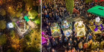 Φωτογραφίες από ψηλά: Η συνάντηση των Επιταφίων στην Πτολεμαΐδα από το φακό του Στέφανου Καραβάνη