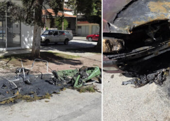 Σοκ στους κατοίκους της οδού Ματσούκα στην Πτολεμαΐδα – Φωτιά σε κάδους απορριμμάτων επεκτάθηκε σε αυτοκίνητο και ψηλό δέντρο δίπλα σε πολυκατοικία (ρεπορτάζ της Κούλας Πουλασιχίδου)