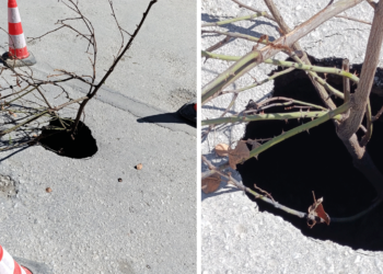 Άνοιξε τρύπα καταμεσής του δρόμου μπροστά στο 2ο Δημοτικό Σχολείο Πτολεμαΐδας