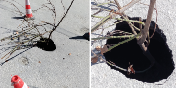 Άνοιξε τρύπα καταμεσής του δρόμου μπροστά στο 2ο Δημοτικό Σχολείο Πτολεμαΐδας