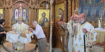 Ο Σεβασμιώτατος Αρχιεπίσκοπος Πέλλης κ.Φιλούμενος (Πατριαρχείο Ιεροσολύμων) λειτούργησε στον Ι.Ν. Αγίας Σκέπης Πτολεμαΐδας (της Κούλας Πουλασιχίδου)