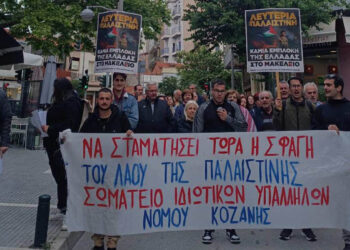 Κινητοποίηση του Σωματείου Ιδιωτικών Υπαλλήλων Ν. Κοζάνης για αλληλεγγύη στον λαό της Παλαιστίνης