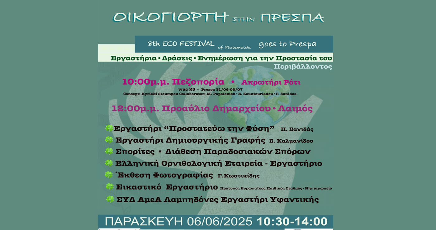 Στον Λαιμό Πρεσπών ταξιδεύει η 8η Οικογιορτή Πτολεμαΐδας – Μια γιορτή για το περιβάλλον την Παρασκευή 6/6