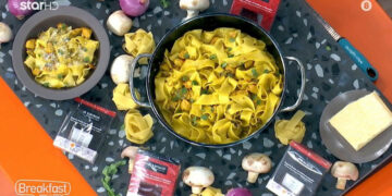 Συνταγές σε βίντεο: Παπαρδέλες με κοτόπουλο, μανιτάρια και κρόκο Κοζάνης από τον Σταύρο Βαρθαλίτη!