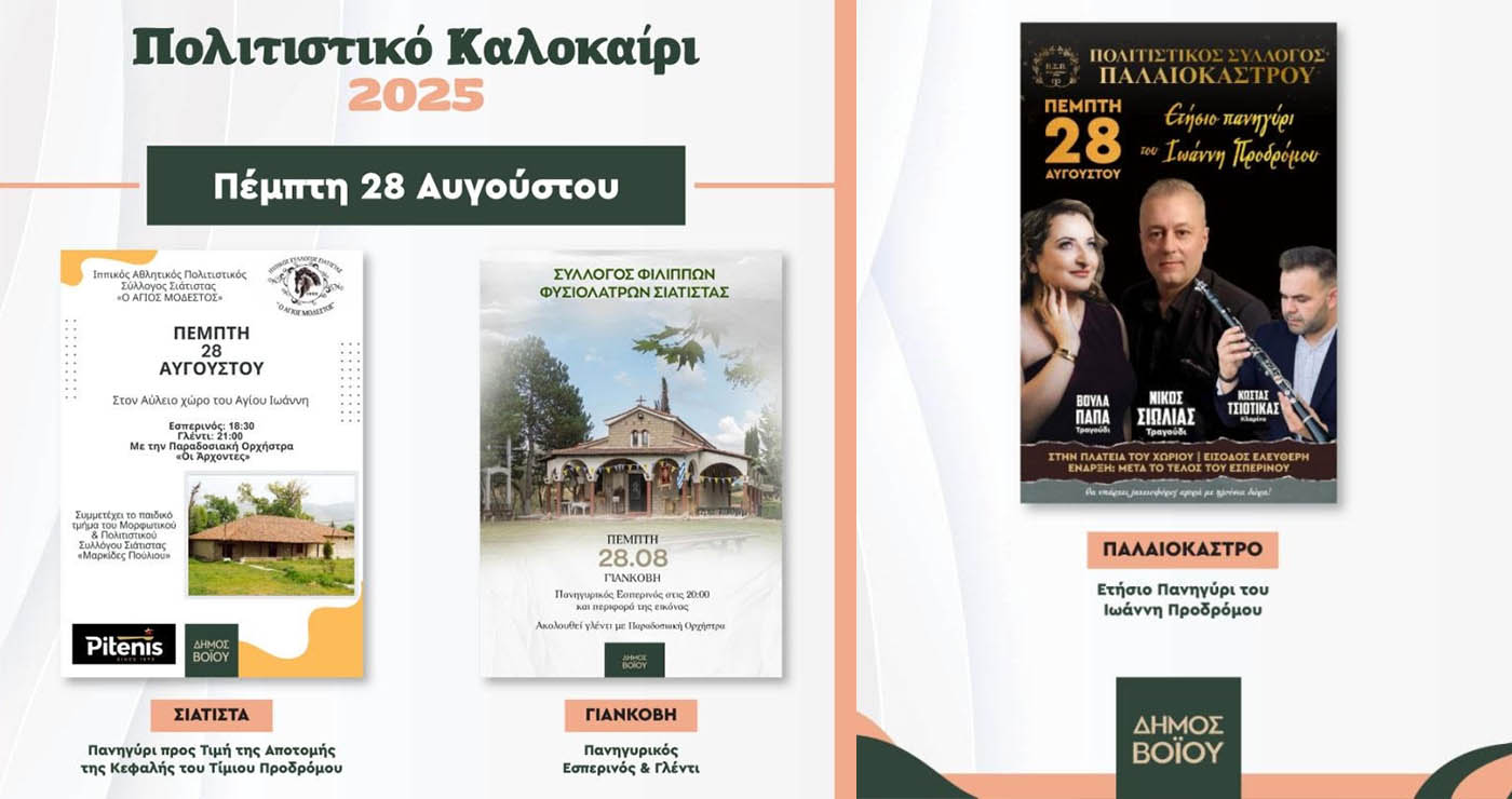 Δήμος Βοΐου: Πανηγύρια σε Σιάτιστα, Γιάνκοβη και Παλαιόκαστρο την Πέμπτη 28 Αυγούστου