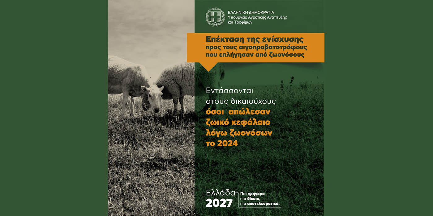 Στήριξη στους κτηνοτρόφους: Ένταξη όσων έχασαν ζώα από ζωονόσους το 2024 στην ενίσχυση των 63 εκατ. ευρώ