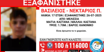 “Χτύπησε” το Amber Alert για τον 17χρονο Βασίλη-Νεκτάριο που χάθηκε στα Μελίσσια