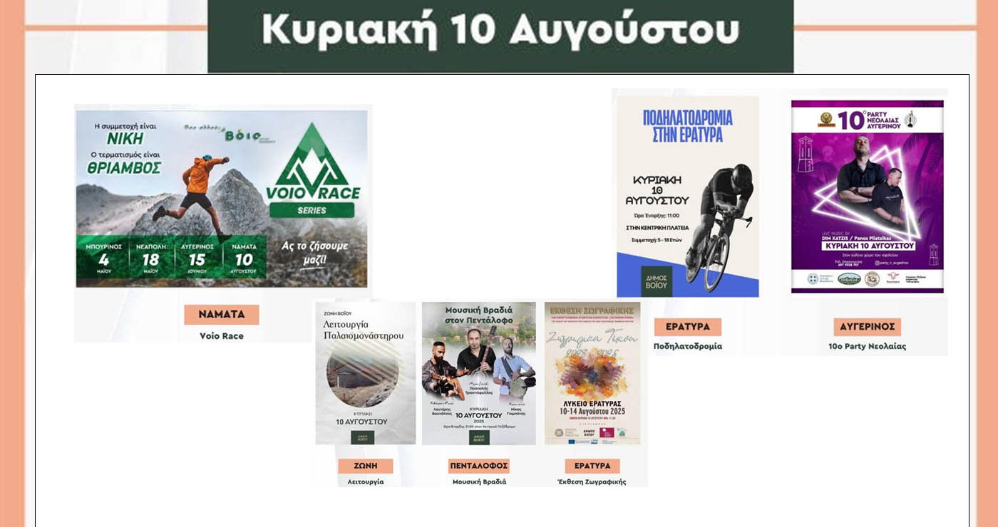 Βόιο: Αγώνες, μουσική και εκθέσεις στο πολιτιστικό πρόγραμμα της Κυριακής