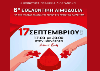 6η Εθελοντική Αιμοδοσία για την Τράπεζα Αίματος του Περδίκκα στις 17 Σεπτεμβρίου