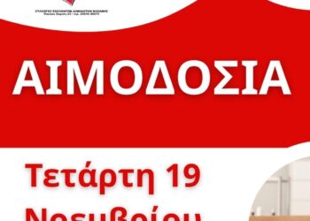 Μια γυναίκα προσφέρει αίμα στην αιμοδοσία Κοζάνης, ενώ ένας νοσηλευτής της κρατάει το χέρι.