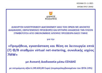 Σε φάση διαγωνισμού η Ενεργειακή Κοινότητα Κοζάνης