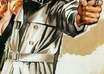 Ο Αλέν Ντελόν με πιστόλι στο χέρι και μια ξανθιά γυναίκα πίσω του, στην αφίσα της ταινίας «Δολοφόνος με Αγγελικό Πρόσωπο».