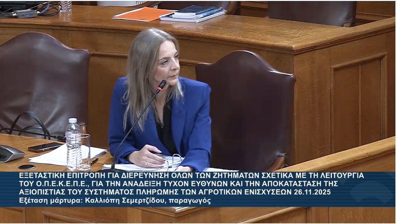«Είμαι κανονική αγρότισσα, έχουμε ελεγχθεί στρέμμα- στρέμμα»- Η κατάθεση Σεμερτζίδου στην Εξεταστική για τον ΟΠΕΚΕΠΕ και οι εντάσεις με την Κωνσταντοπούλου