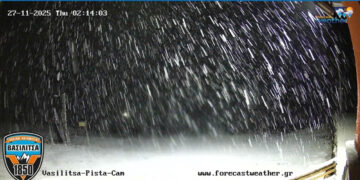 Νυχτερινή χιονοθύελλα στο Χιονοδρομικό Βασιλίτσας – Δείτε live εικόνα