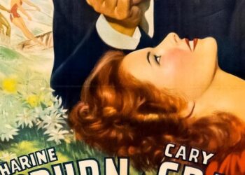 Αφίσα της ταινίας «Μαζί Σου Για Πάντα» με τους Κάρι Γκραντ και Κάθριν Χέπμπορν να κοιτάζουν τον θεατή, ενώ στο φόντο διακρίνεται μια οικογένεια, στο πλαίσιο της προβολής από τον Φιλοπρόοδο Σύλλογο Κοζάνης.