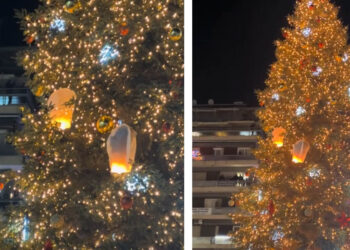 Παραλίγο ατύχημα η φωταγώγηση του Χριστουγεννιάτικου Δέντρου στο Αγρίνιο (Βίντεο)