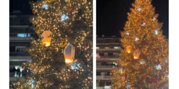 Παραλίγο ατύχημα η φωταγώγηση του Χριστουγεννιάτικου Δέντρου στο Αγρίνιο (Βίντεο)