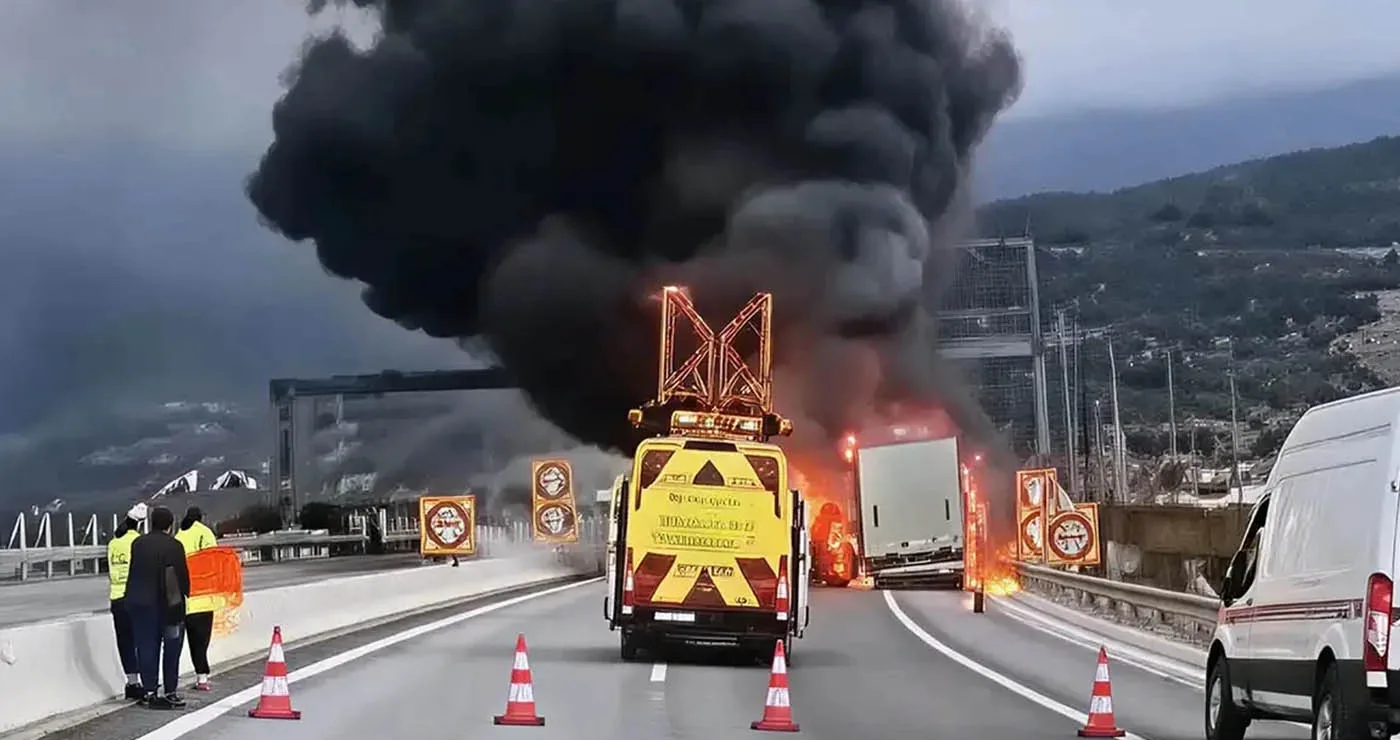 Νταλίκα τυλίχθηκε στις φλόγες στην Εγνατία (βίντεο)