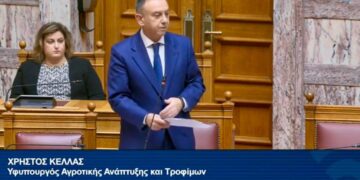 Ο Υφυπουργός Αγροτικής Ανάπτυξης και Τροφίμων, Χρήστος Κέλλας, μιλάει στη Βουλή σχετικά με την ευλογιά αιγοπροβάτων.