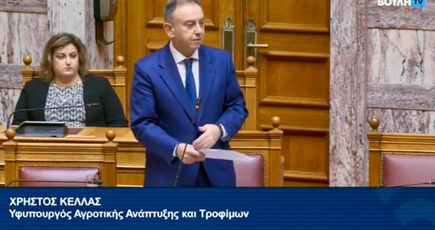 Ο Υφυπουργός Αγροτικής Ανάπτυξης και Τροφίμων, Χρήστος Κέλλας, μιλάει στη Βουλή σχετικά με την ευλογιά αιγοπροβάτων.