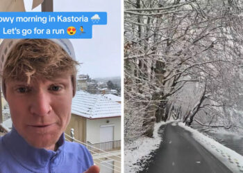 Σουηδός βγήκε για τρέξιμο στη χιονισμένη, μαγευτική γυρολιμνιά της Καστοριάς (Βίντεο)