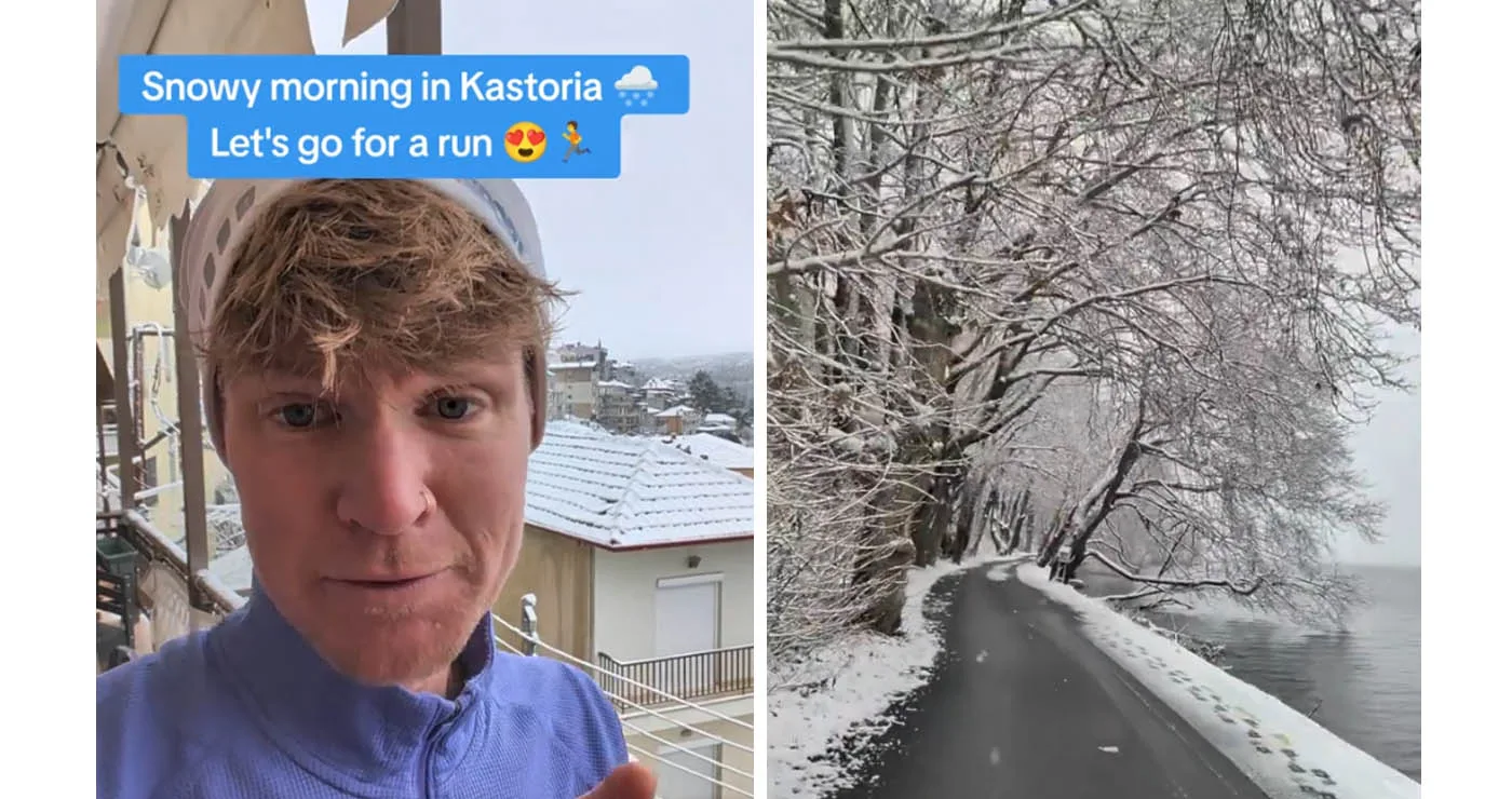 Σουηδός βγήκε για τρέξιμο στη χιονισμένη, μαγευτική γυρολιμνιά της Καστοριάς (Βίντεο)
