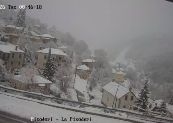 “Λευκό τοπίο” στο Πισοδέρι – Πυκνή χιονόπτωση από νωρίς το πρωί – Δείτε live εικόνα