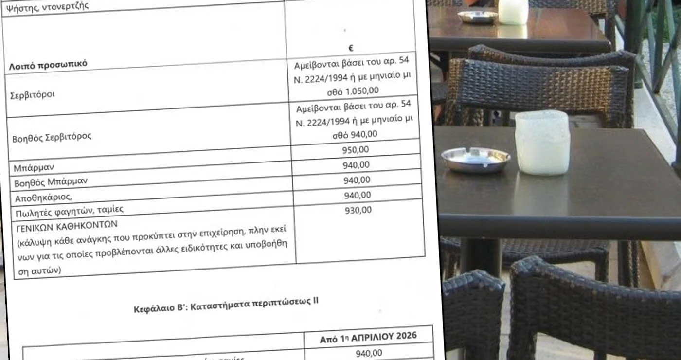 Εστίαση: Ποια καταστήματα δεν υποχρεούνται να εφαρμόσουν τη νέα κλαδική σύμβαση – – Δείτε αναλυτικά τα ποσά που προβλέπει η σύμβαση