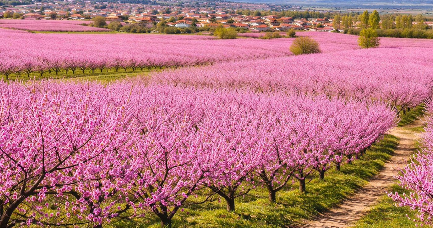 Κοζάνη: Ροζ «ντύθηκε» ο κάμπος του Βελβεντού – Ένα μοναδικό ανοιξιάτικο θέαμα
