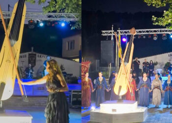 Διποταμία Καστοριάς: Η Βούλα Πατουλίδου αποκάλυψε τη μεταλλική ποντιακή λύρα των τριών μέτρων