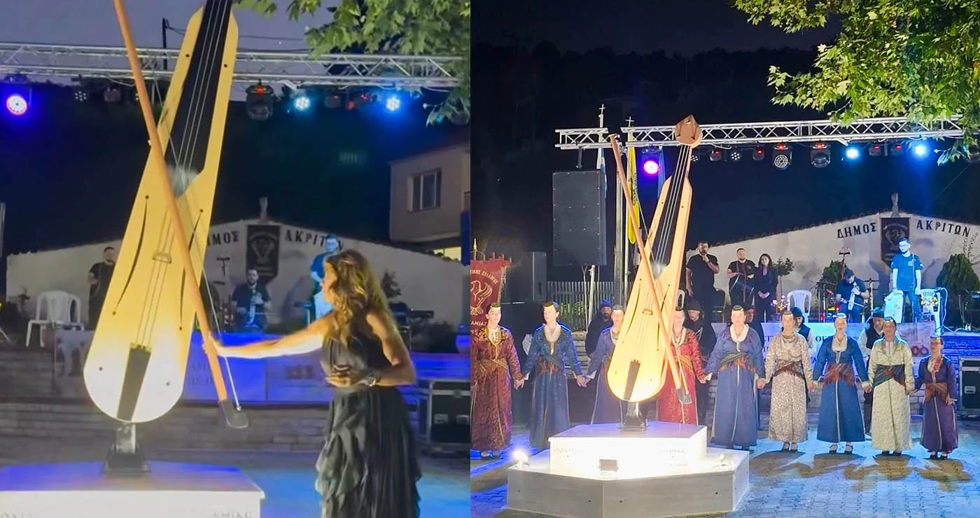 Διποταμία Καστοριάς: Η Βούλα Πατουλίδου αποκάλυψε τη μεταλλική ποντιακή λύρα των τριών μέτρων