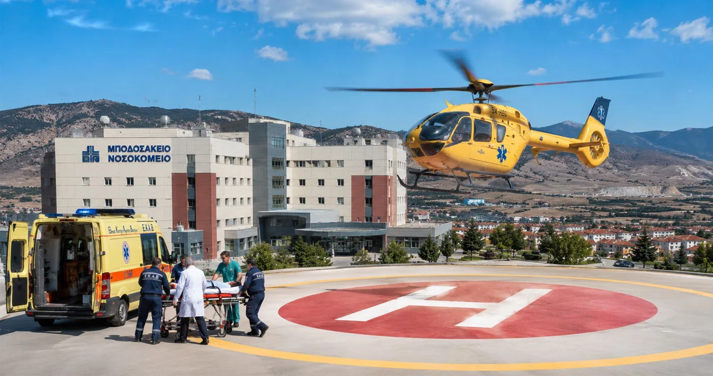 Κλιμάκιο της Αεροπορίας στο Μποδοσάκειο Νοσοκομείο για το ελικοδρόμιο