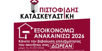 Ετοιμάστε την βεβαίωση επιλεξιμότητας σας στο ΕΞΟΙΚΟΝΟΜΩ-ΑΝΑΚΑΙΝΙΖΩ 2026 ΔΩΡΕΑΝ με την ΠΙΣΤΟΦΙΔΗΣ ΚΑΤΑΣΚΕΥΑΣΤΙΚΗ