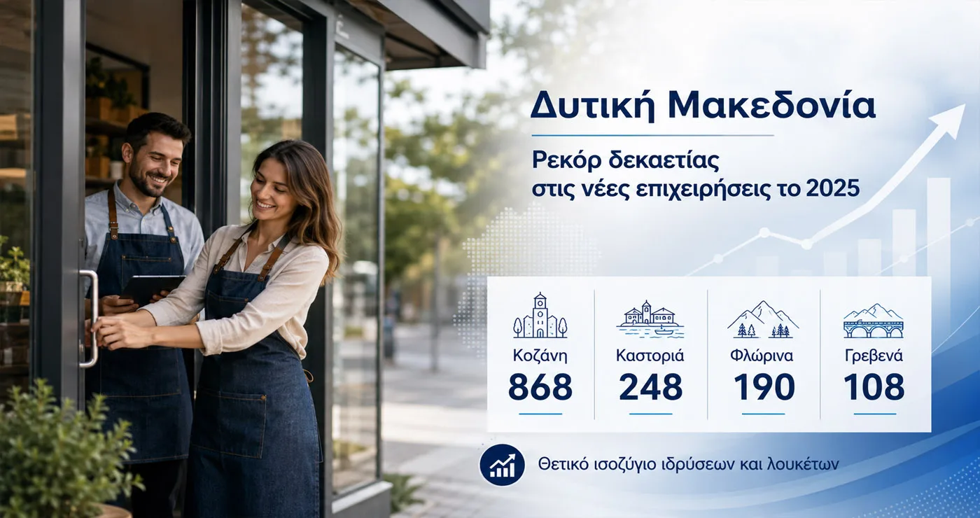 Δυτική Μακεδονία: Ρεκόρ δεκαετίας στην ίδρυση νέων επιχειρήσεων το 2025