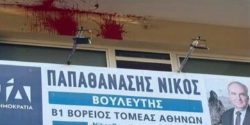 Άγνωστοι έριξαν μπογιές στο πολιτικό γραφείο του Νίκου Παπαθανάση