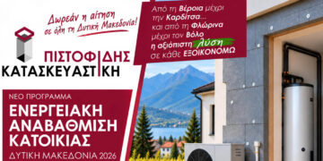 Ενταχθείτε στο νέο πρόγραμμα ενεργειακής αναβάθμισης κατοικιών στην Δυτική Μακεδονία με την αίτηση σας εντελώς ΔΩΡΕΑΝ από την ΠΙΣΤΟΦΙΔΗΣ ΚΑΤΑΣΚΕΥΑΣΤΙΚΗ!