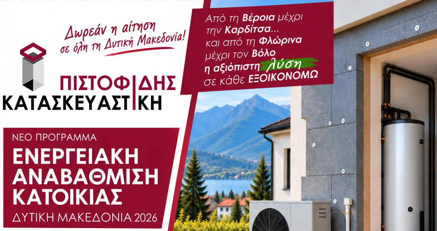 Ενταχθείτε στο νέο πρόγραμμα ενεργειακής αναβάθμισης κατοικιών στην Δυτική Μακεδονία με την αίτηση σας εντελώς ΔΩΡΕΑΝ από την ΠΙΣΤΟΦΙΔΗΣ ΚΑΤΑΣΚΕΥΑΣΤΙΚΗ!